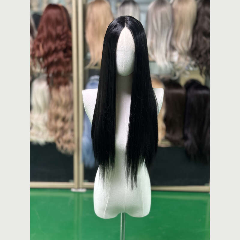 Lace Front Wig Cover T Shape Front Lace Wig Women S Hair Head Cover Natural Simulation Hair Invisible Bangs Black Long Straight Full Top Wig Cover
