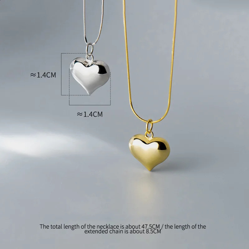 WANTME 925 Sterling Silver Simple Snake Bone Chain Sweet Love Heart Pendant Necklace Women Elegant Statement Clavicle Jewelry 250117