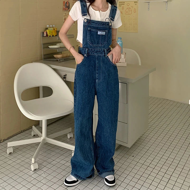 MEXZT Vintage Denim Jumpsuits Women Streetwear Wide Leg Jeans Overalls Korean Baggy Suspender Pants Summer Straight Trousers 250122