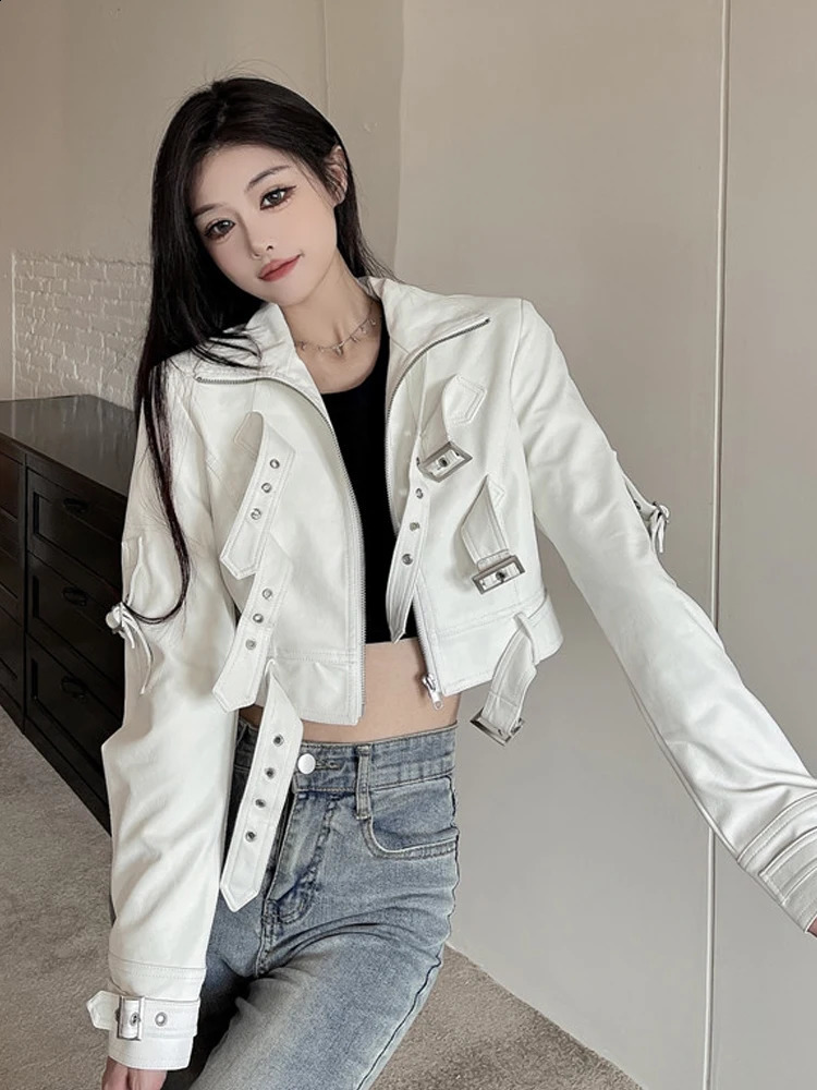 SONNEESD American Style Streetwear Harajuku Zipper Full Sleeve PU Coat Vintage Locomotive Cowgirl Fashion Short Jacket 250122 - view 5