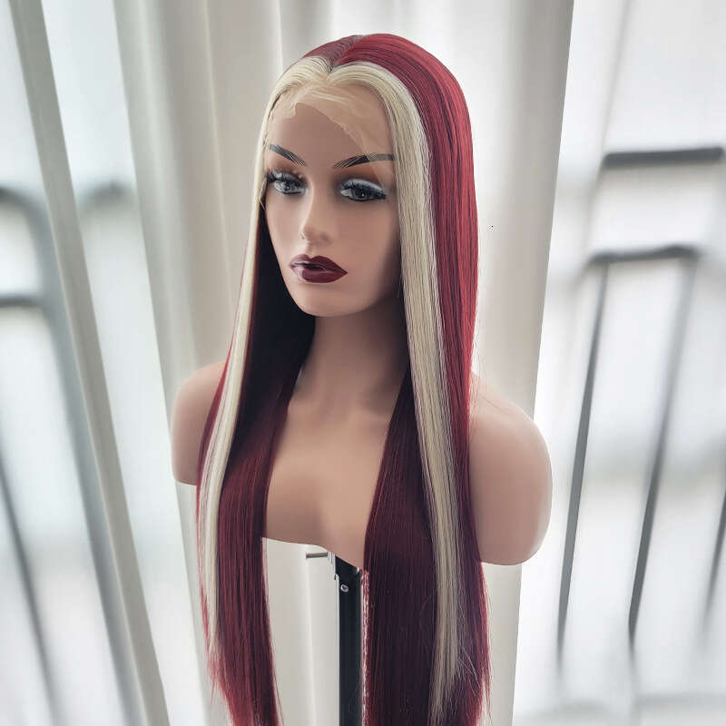 Lace Front Wig Cover T Shape Chemical Fiber Front Lace X Women S Two Color Split Long Straight Hair Half Hand Hook High Temperature Silk Wig Headband