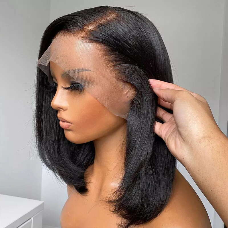 Lace Front Wig Cover T Shape X Natural Color Hand Woven Lace Bobo Real Hair Wig Headband