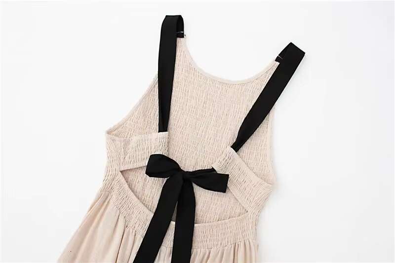 New Cotton Maxi Open Back Cross Sleeveless Holiday Solid Color Lace Up Ankle Length Dress Mujer Vestidos