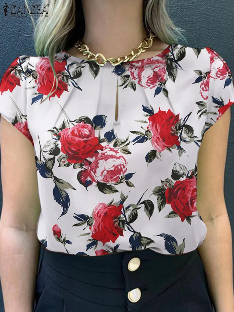 Summer Fashion Floral Printed Blouse ZANZEA Women Tops Tunic O Neck Short Sleeve Bohemian Stylish Holiday Work Shirt 2025 250122