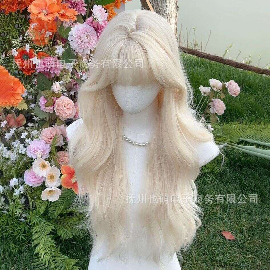 Lace Front Wig Cover T Shape Wig Women S Long Curled Hair White Gold Lolita Big Wave Sweet Natural Fluffy New Full Head Set