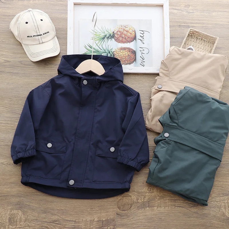 Spring Autumn Kid Boys Jackets Zipper Hodded Solid Color Long Sleeve Children Windbreak Casual Exterior Students Coats 250117
