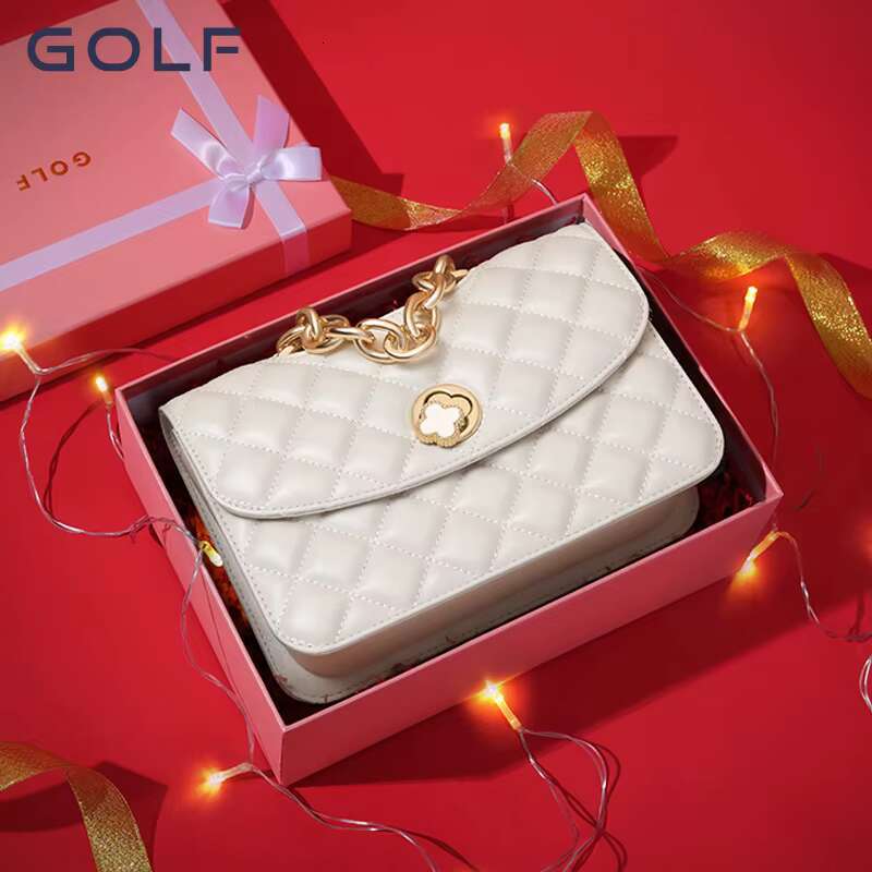 GOLF 2023 New Autumn/Winter Women's Genuine Leather Versatile One Shoulder Dia Grid Chain Diagonal Straddle Bag