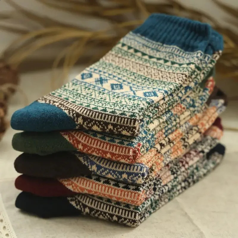 5pairs Soft Comfortable Medium Tube Socks Summer Thin Thick Line Rhombus Ethnic Style Stockings 250121