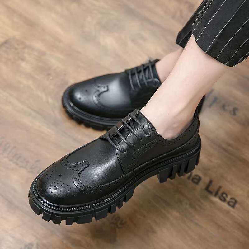 Spring Men Formal Business Thick Soled Lace-up Oxford Men's Dress Shoes Male Casual Leather Wedding Party Loafers