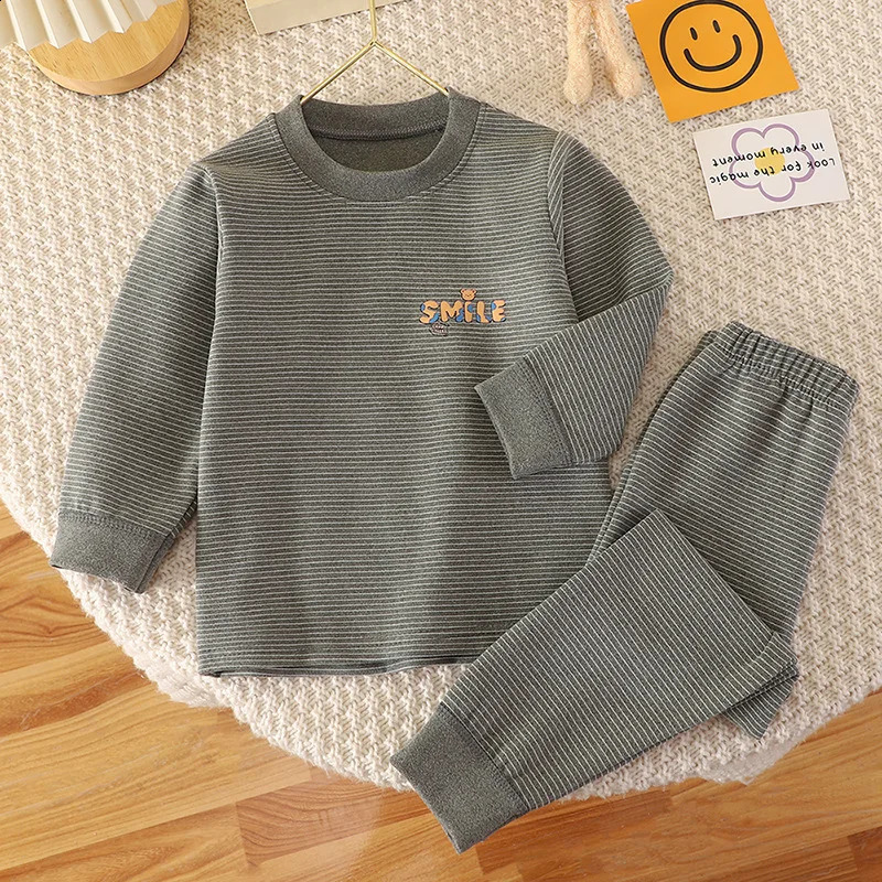2025 Autumn Kids Baby Boys 2PCS Sleepwears Set Cotton Striped Letter Tops Stretch Skinny Pants Suit Toddler Boys Pajamas 250121