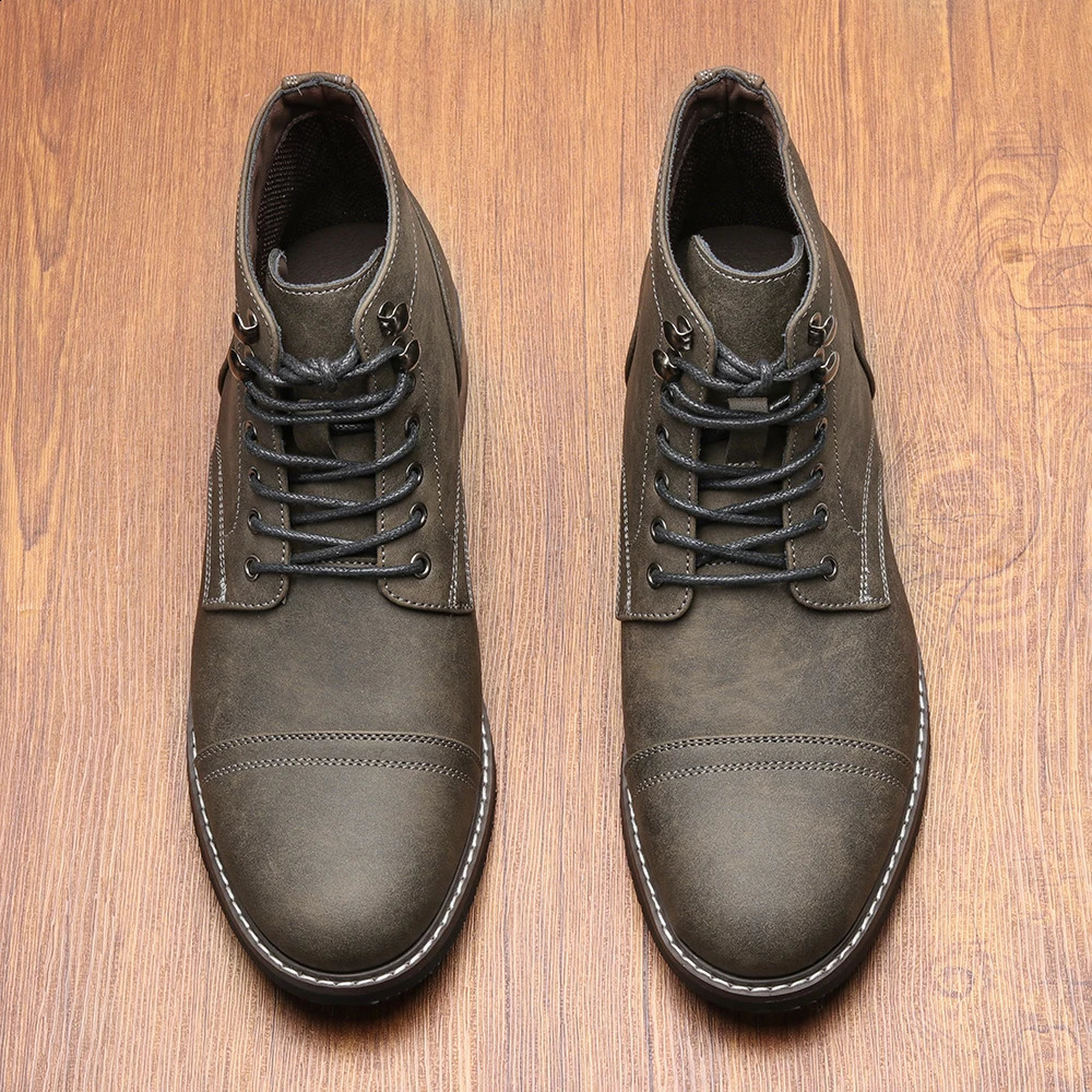 Leather Boots Men Retro Lace-Up Comfortable Top Quality Fashion 2024 Ankle Boots 250120