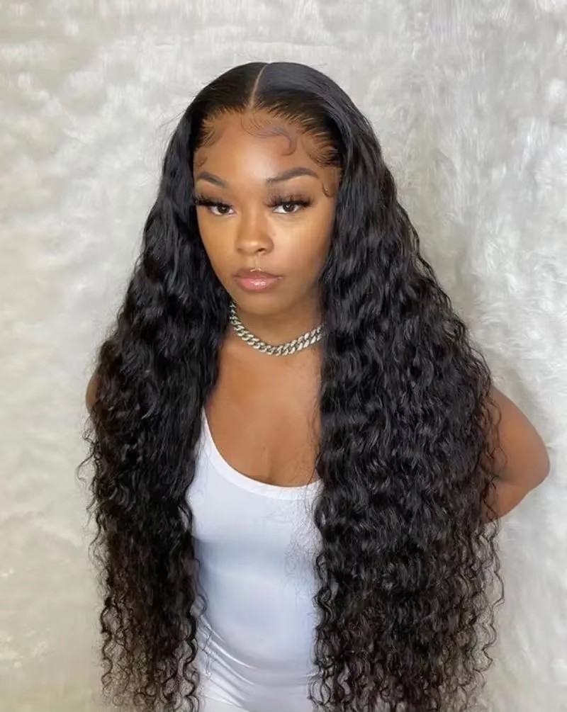 30 inch lace front Brazilian transparent curly wigs on sale Deep wave hd lace frontal human hair wig for women