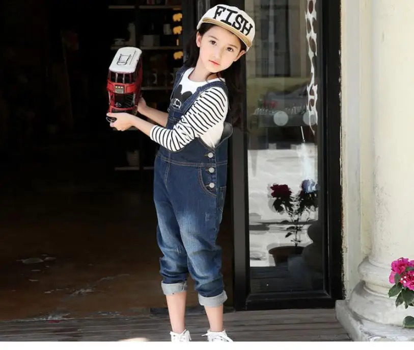 Arrival spring Girls Boys Denim Overalls Button Fly for Solid Blue Children Jumpsuit Overalls18Y 250117