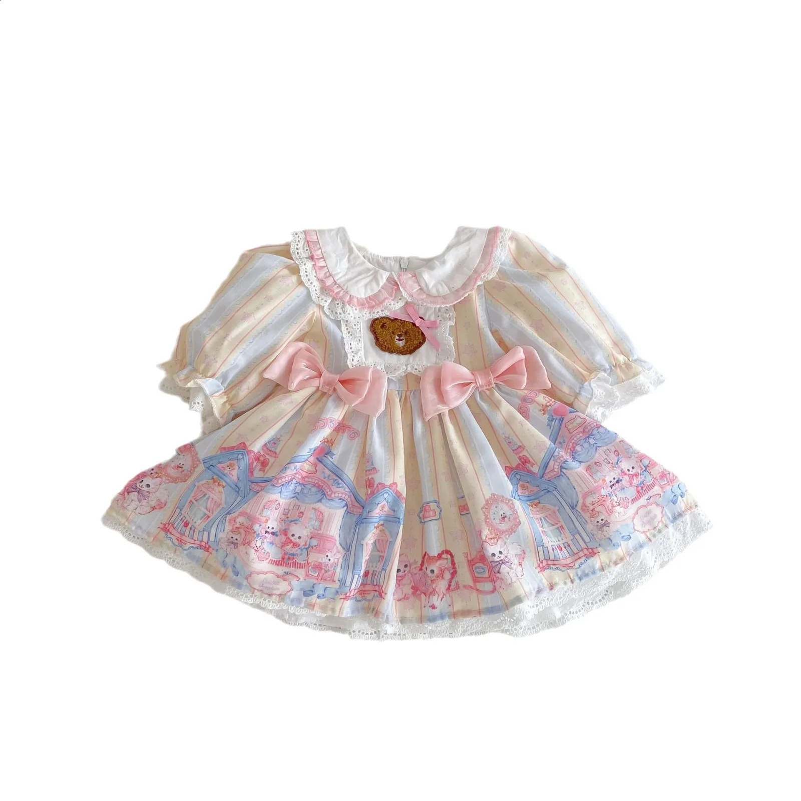 Girls Princess Lolita Dress Spring Autumn 06 Year Old Long Sleeve Baby Castle Knotbow Printed Kids 250117