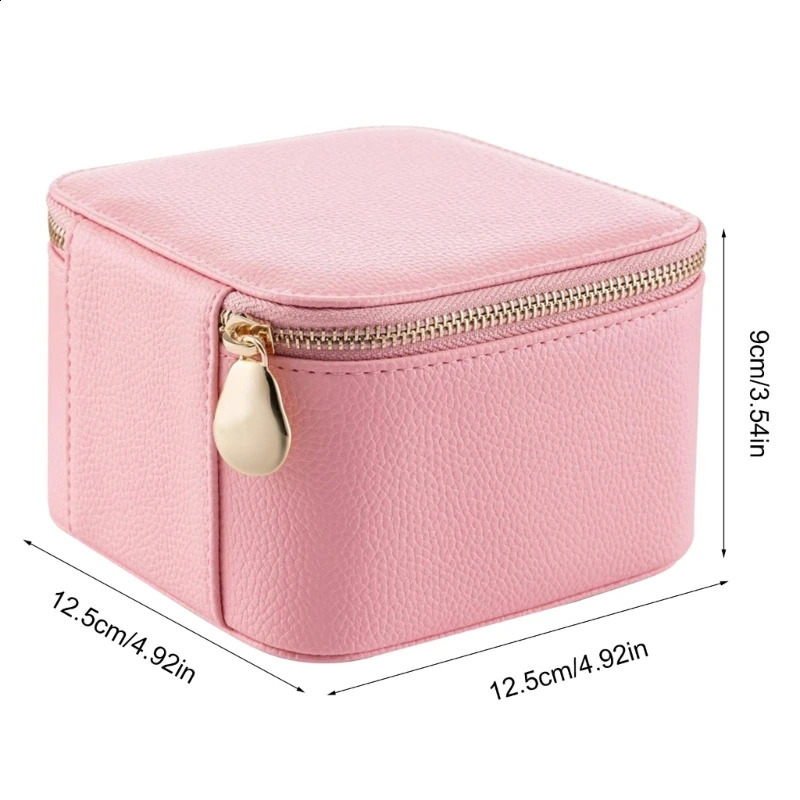 Portable Jewelry Storage Box Zipper Velvet PU Earrings Necklace Storage Box with 6 Pouch pendant Rings Jewelry bag Solid Color 250117