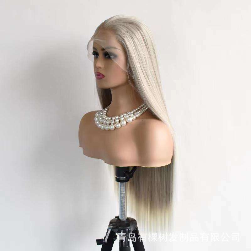 Lace Front Wig Cover T Shape Wig New Matte High Temperature Silk Synthetic Front Lace Headband Mixed Color Long Straight Hair