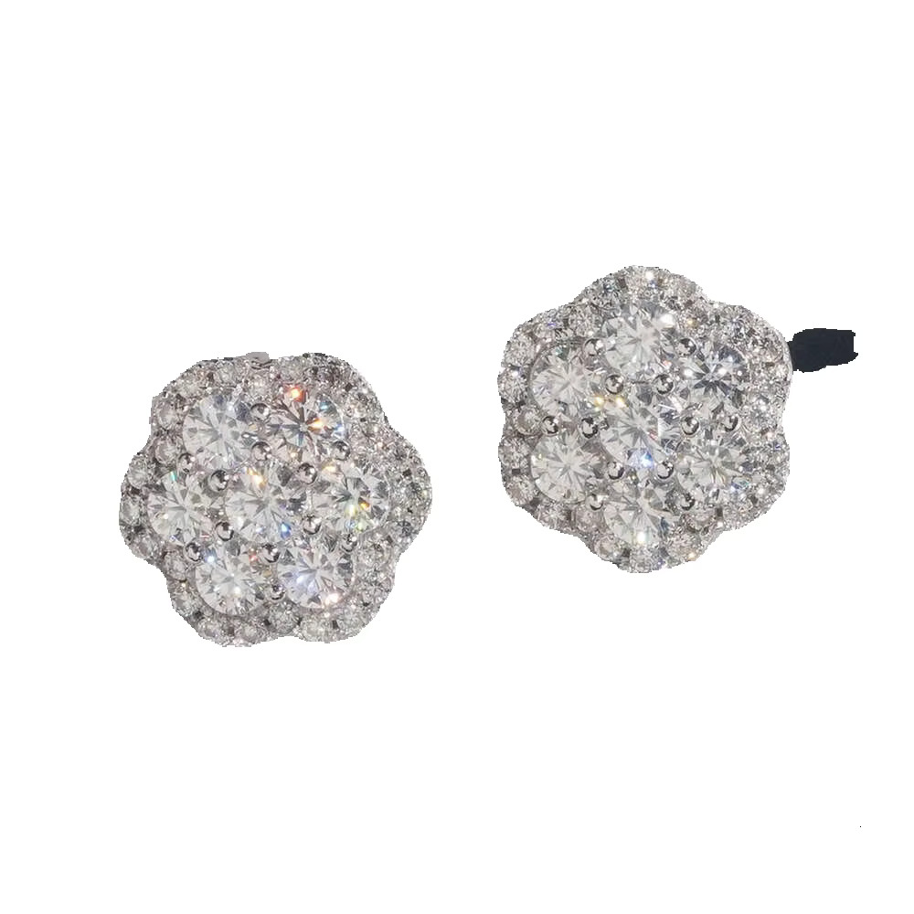 Elegant Dazzling Trendy Flower 10MM Moissanite Diamond Ear Studs For Men Women Hip Hop Jewelry Fine Earrings 10K Solid Gold