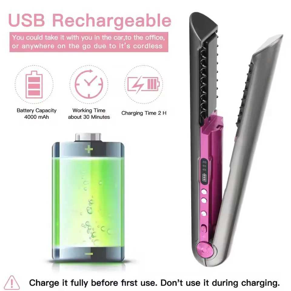 Professional Ceramic Flat Iron 2 in 1 Cordless Hair Straightener and Curler Rechargeable wireless Straightene Z250122