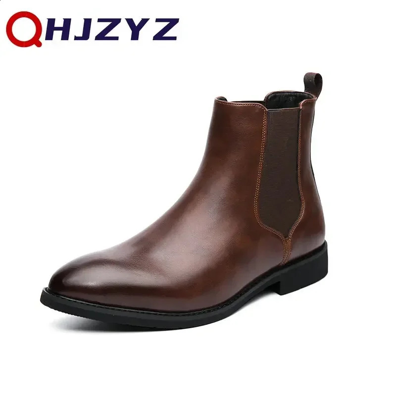 2024 Leather Men Chelsea Boots er Italy Dress Boots Men Fashion Casual Warm Plush Business Ankle Boots Big Size 48 250120