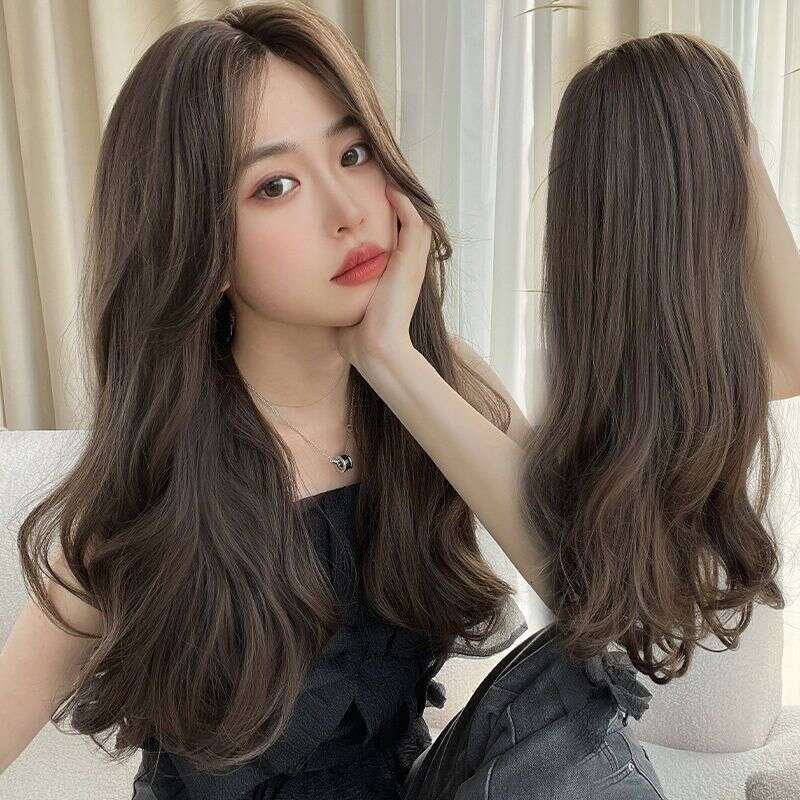 Lace Front Wig Cover T Shape Full Set For Women With Front Lace Center Split Natural Fluffiness Long Hair Large Waves And Micro Curly Wig Cover