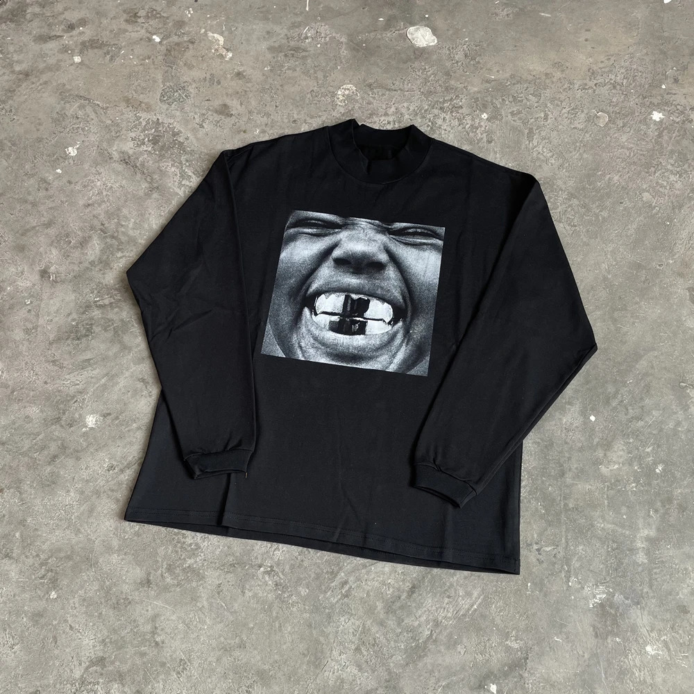 Yao888 Graphics Print Vintage Fashion Cotton Long Sleeve Men Tops Pullover Streetwear Oversize High Quality T Shirt For 250108