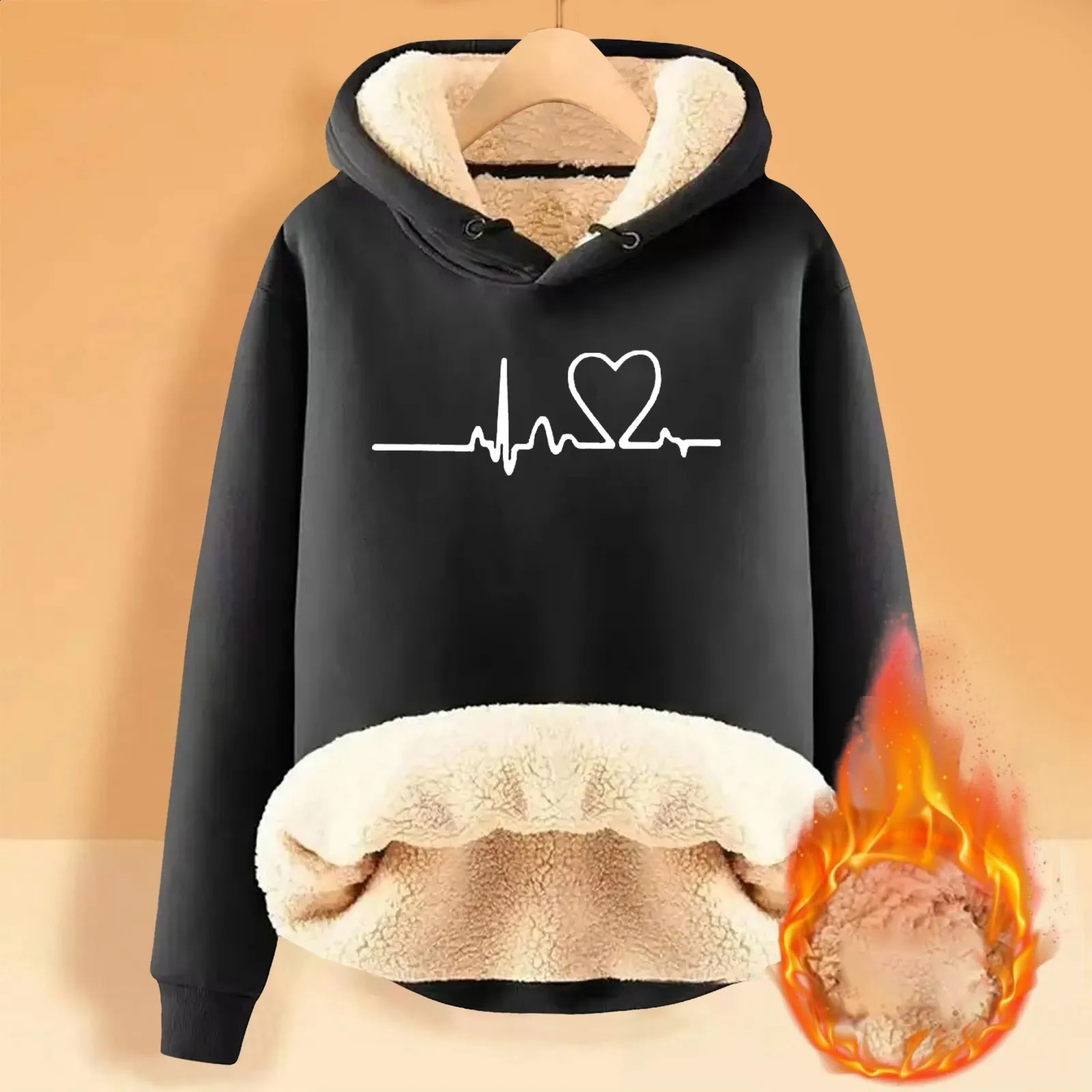 Warm Velvet Padded Women Hoodies Sweatshirts Autumn Winter Thicekn Thermal Sherbet Hoodies Pullovers ECG Print Oversize Clothes 250121