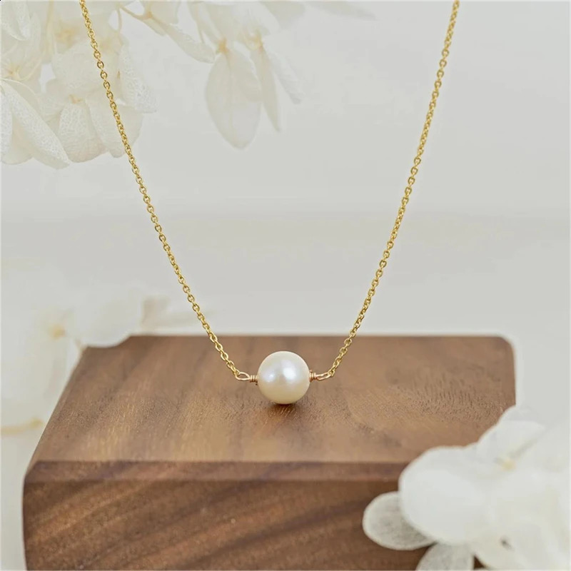 Natural Freshwater Pearl Round Pendant Necklace 18K Gold Plated Single Pearl 925 Silver Chain Gifts For Women Fashion Jewelry 250117