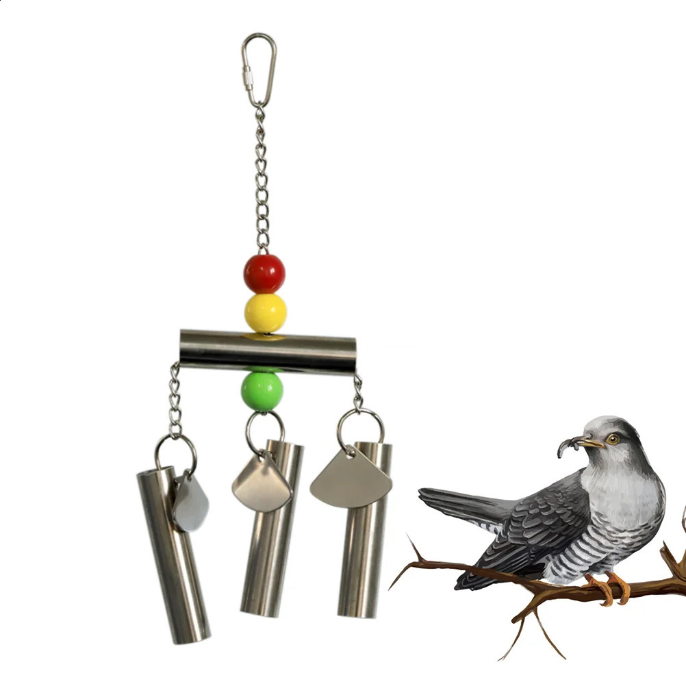 Stainless Steel Bell Bird Toy for Medium and Large Sized Parrot and Squirrel Random Beads Color 250121