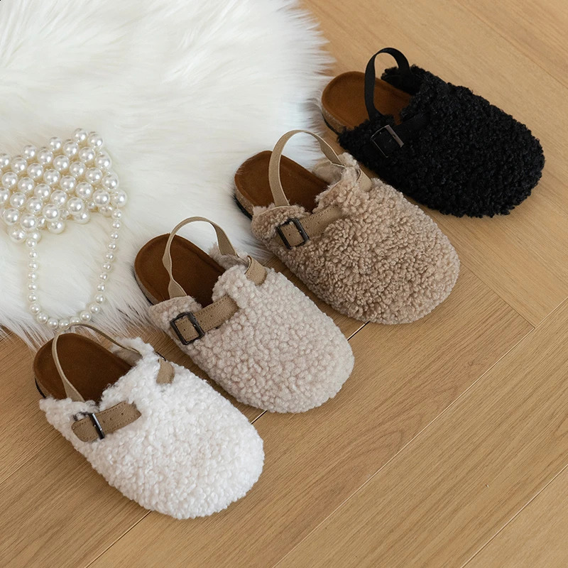 Childrens Fleece Elastic Clogs Baby Boys Girls Plush Slipper Toddler Prewalker Footwear Winter Warm Soft Sole Shoes 250118
