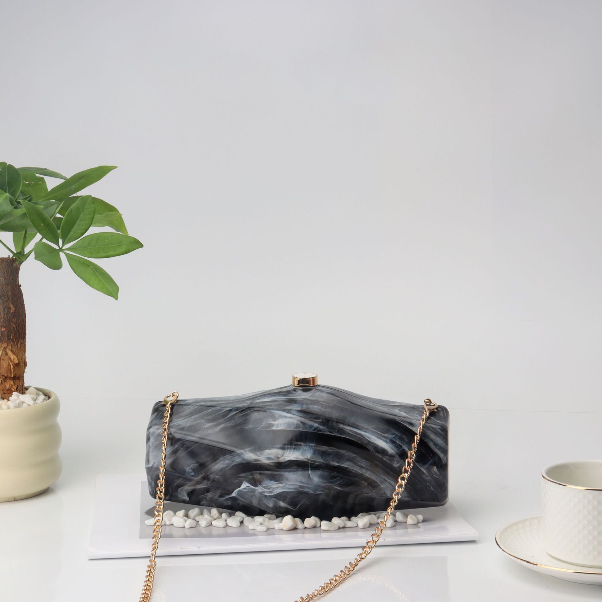 Advanced Niche Design, Sexy Irregular Acrylic Box Bag, Casual And Versatile, Stone Patterned Hand-Held Crossbody Bag