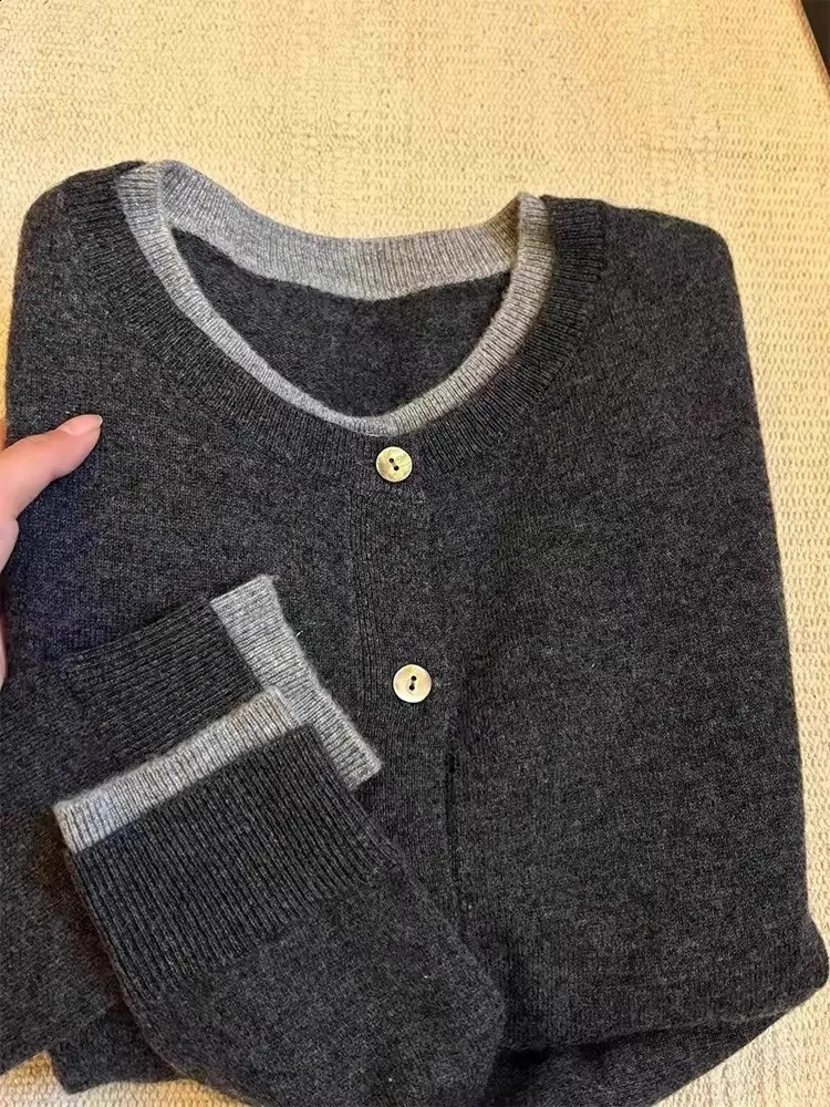 two 100% pure cashmere sweater cardigan dark grey high-grade wool knit coat top 250206