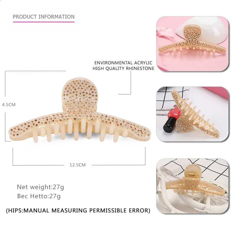 Charms Spark Rhinestones Hair Claw Clip for Women Girls Good Hair Accessory Ornament Jewelry Tiara for Ponytail Holder Party 250120