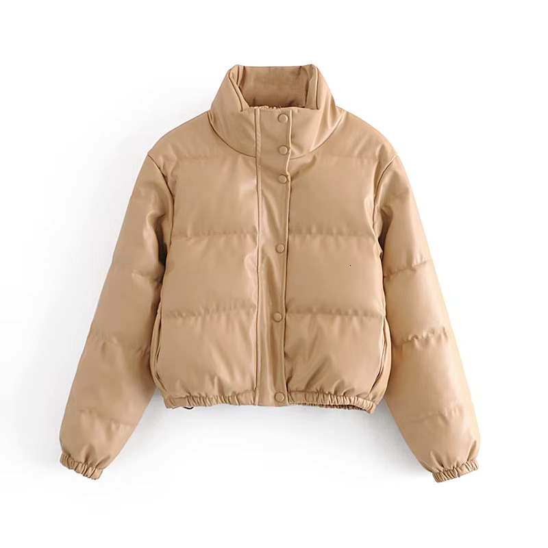 Faux Leather Cotton Jacket Parka Mujer Winter Clothes Women Warm Short Parkas 2023 Green/Black/Khaki Coats