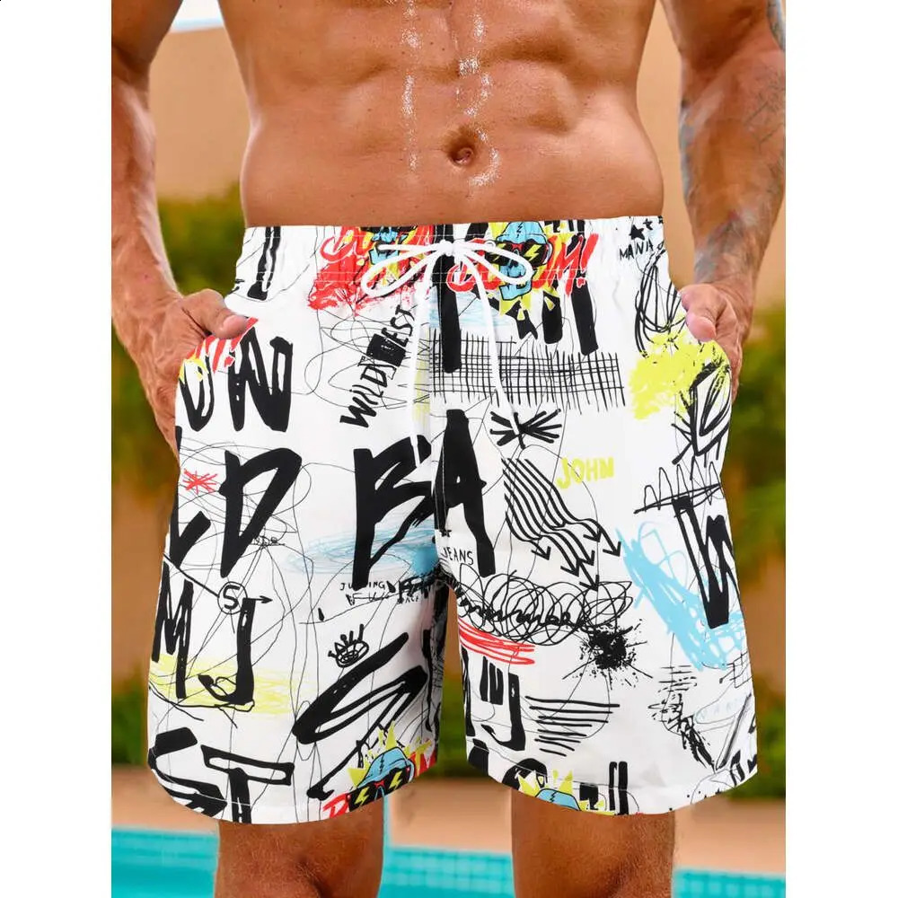 Mens beach shorts with mesh lining swimsuit 3D plant mens swimming 2024 quick drying cool ice 250121