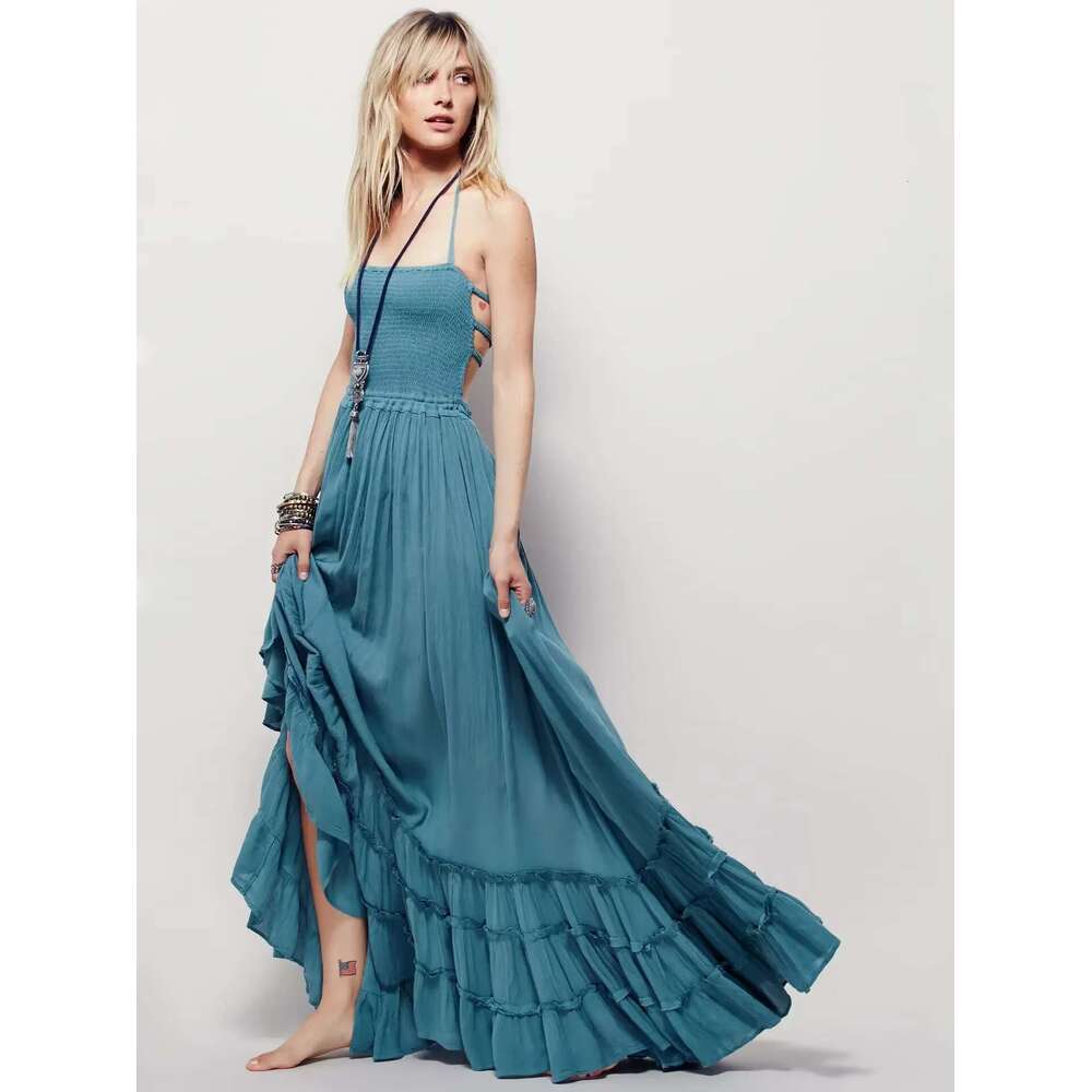 2025 Beach Dress Sexy Dresses Boho Bohemian People Holiday Summer Long Backless Cotton Women Party Hippie Vestidos Mujer Ethnic