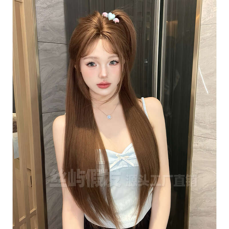 Lace Front Wig Cover T Shape Silk Island Wig Women S Daily Net Long Straight One Word Front Lace Mid Split New Natural Full Headset
