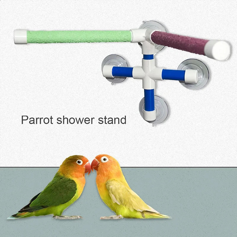 Pet Parrot Bath Shower Perches Standing Platform Rack Suction Wall Cup Bird Toys Parrot Stand Stick Rack Perch For Birds Pet Toy 250121
