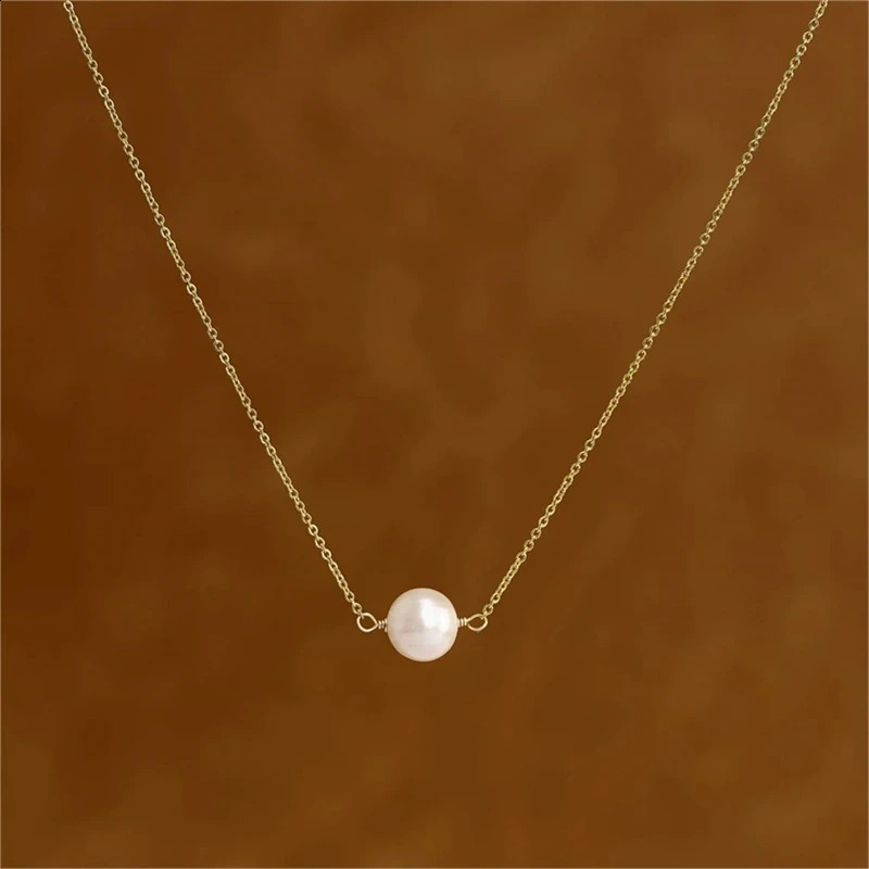 Natural Freshwater Pearl Round Pendant Necklace 18K Gold Plated Single Pearl 925 Silver Chain Gifts For Women Fashion Jewelry 250117