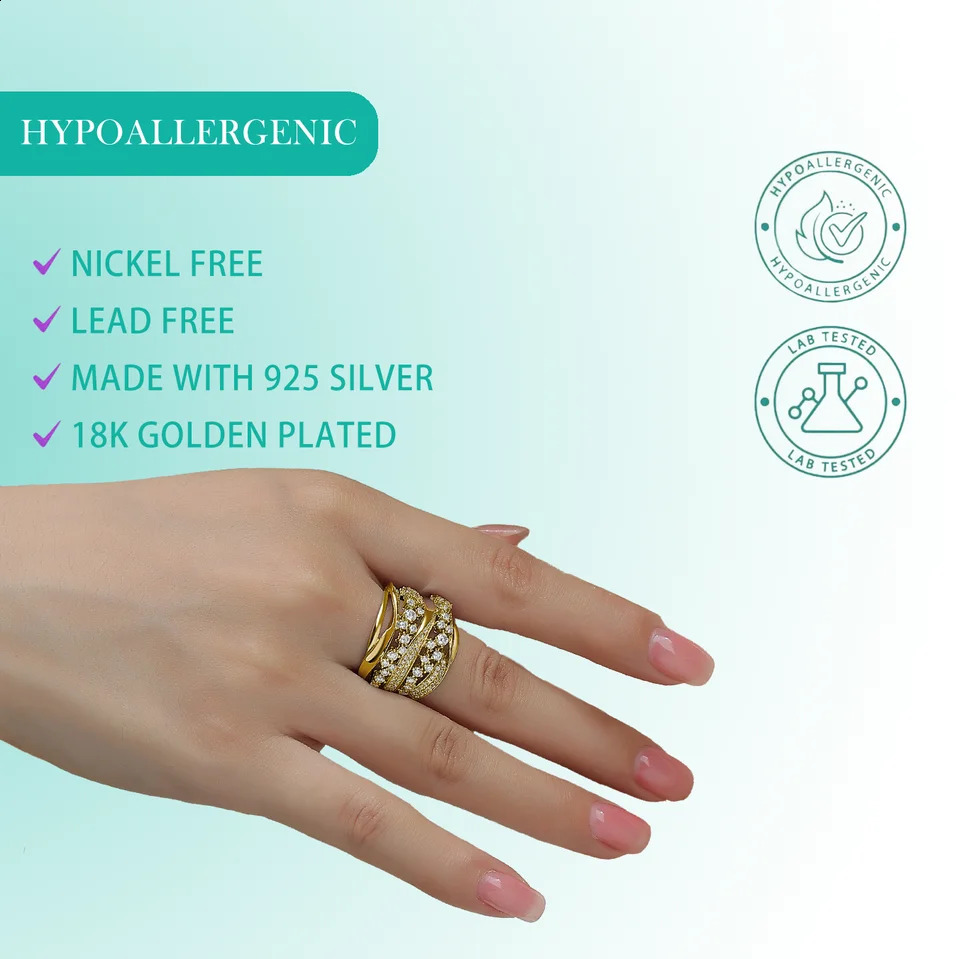 1.296cttw Elegant S925 Sterling Silver Gold-Plated Criss-Cross Cluster Ring for Women - Muth Brilliant Cut Stones 250121