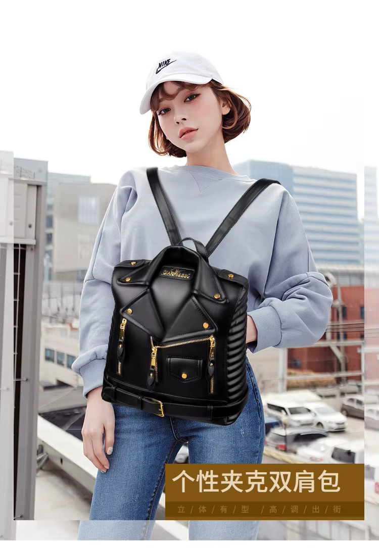 Jacket Design Backpack For Women Fashion Personalized Motor Rivet Designer Ladies Punk Travel Girls School Bag