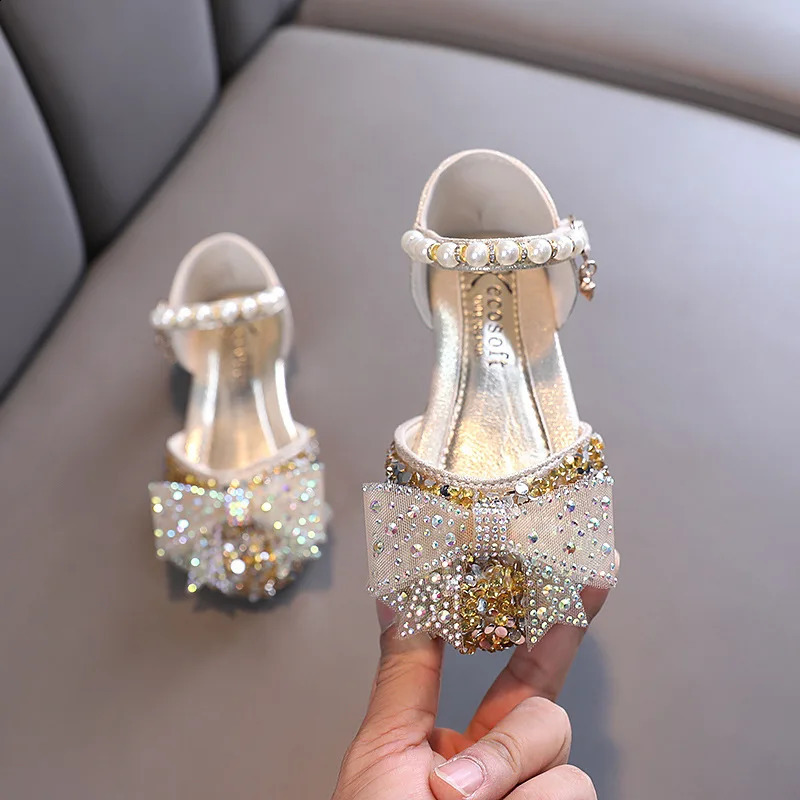 Summer Princess Girls Sandals Sequins Rhinestone Bow Girls Shoes Baby Perform Prewalker Leather Casual Shoes 250118