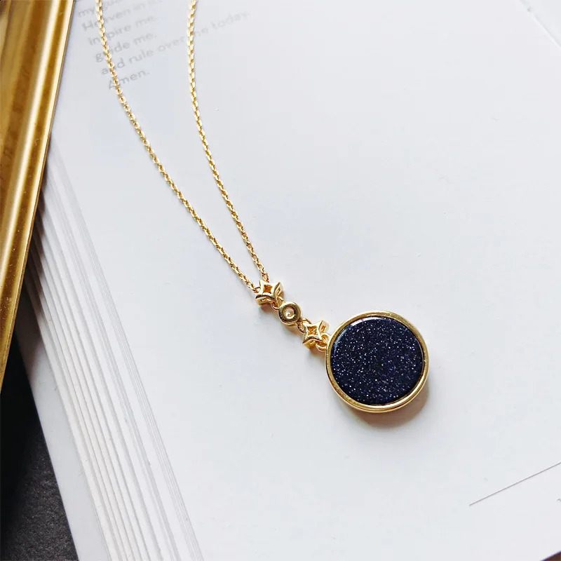 Blue sandstone sun moon stars exquisite clavicle chain retro high sense S925 sterling silver temperament necklace female 250117