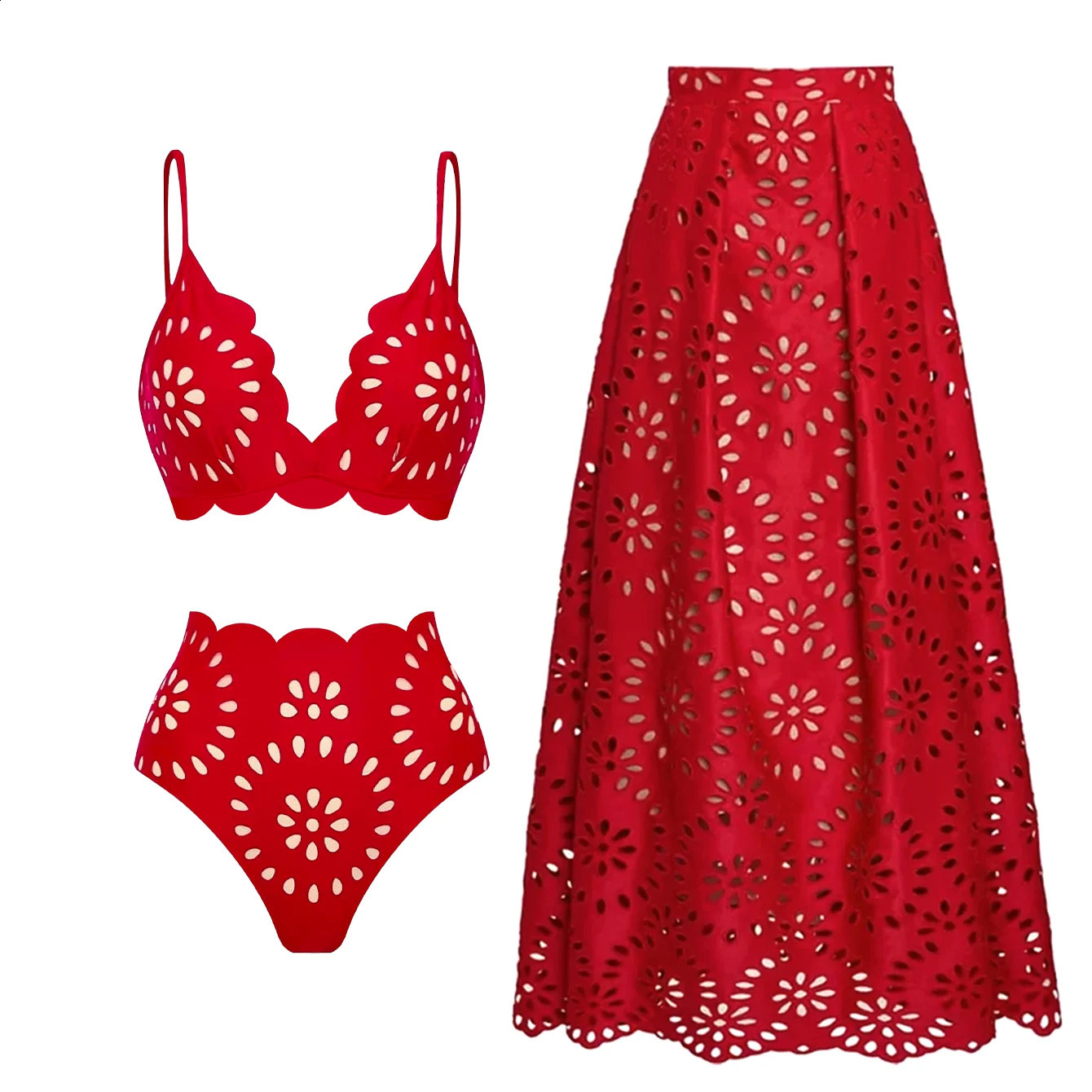 Sexy One Piece Swimsuit With Cover Up Women Bikini 2025 Swimwear Female Swimming Suit Long Skirt Red Biquini Bodysuit Beachwear 250116