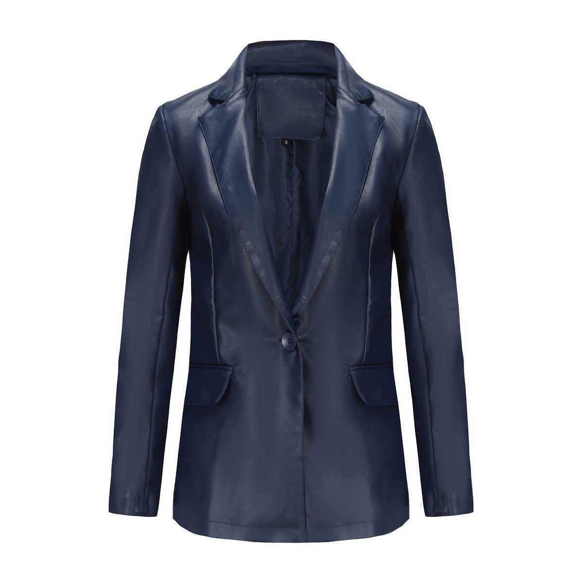 New Little Suit Long Sleeve Coat Womens Single Button Commuter Casual Solid Leather Coat Womens Leather Womens Jacket 241209