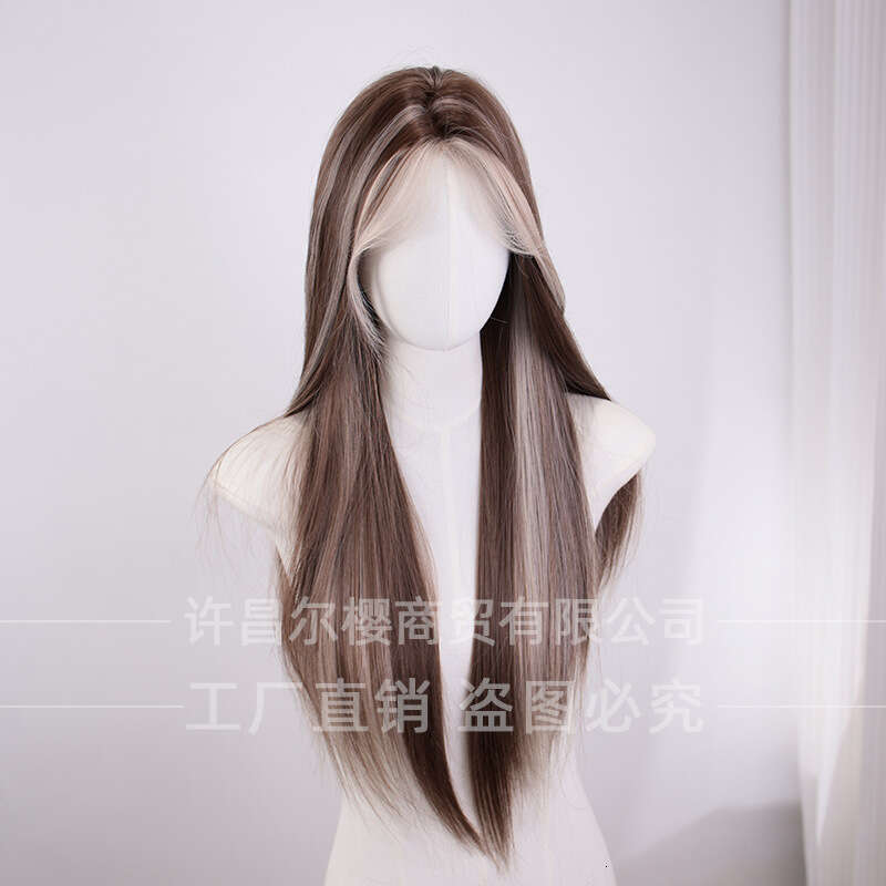 Lace Front Wig Cover T Shape Erying Wig Summer New One Word Lace Gradient Women S Daily Internet Celebrity Long Curly Natural Full Headset
