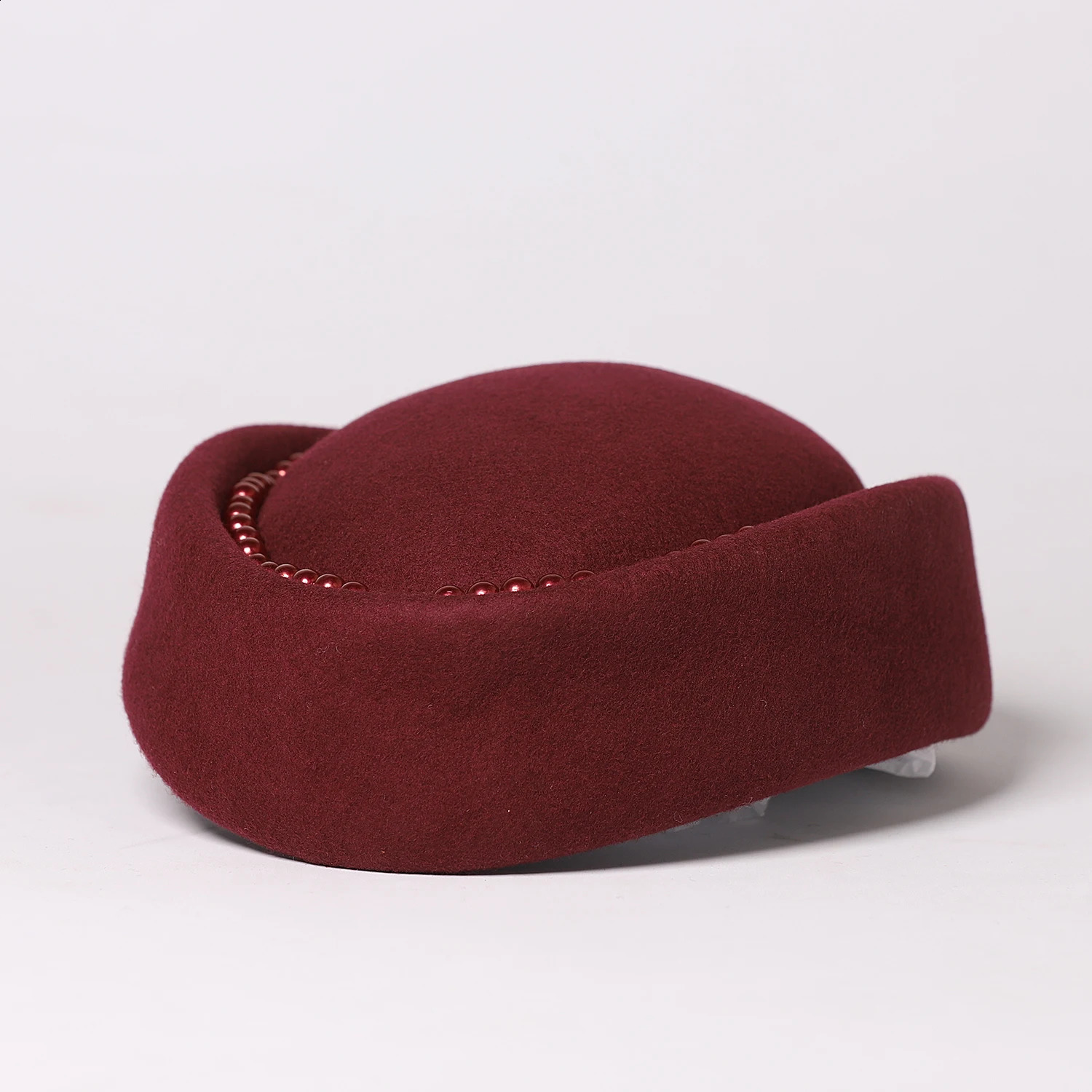 FS y Wine Red Wool Beret Winter Church Hats For Women Elegant Wedding Hat With Faux Pearl Vintage Felt Fedoras Chapeau 250118