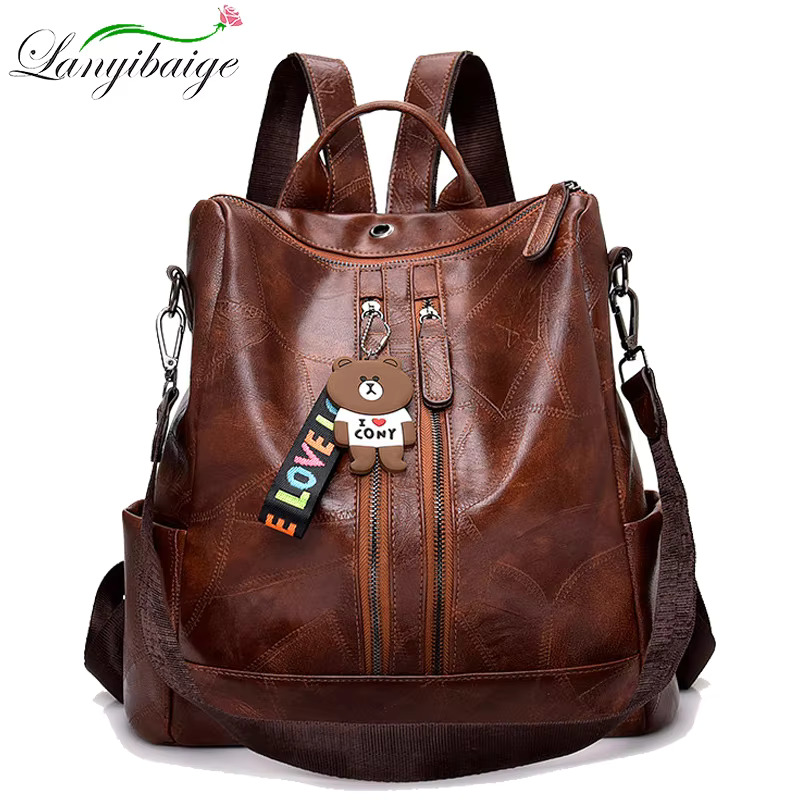 Vintage Soft Leather Fashion Bags For Teenagers Girls High Quality School Backpack Women Travel Backpacks
