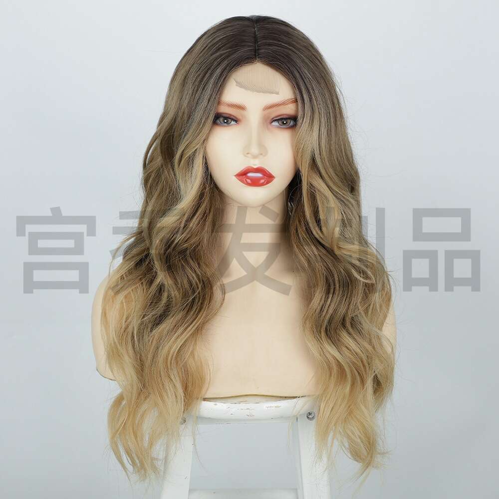 Lace Front Wig Cover T Shape Women S Front Small Lace Wig Center Split Large Wave Long Curly Hair Chemical Fiber Headband