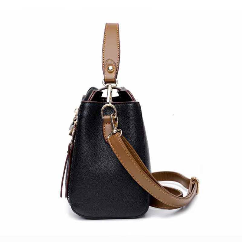 Fashion Handle For Women PU Leather Crossbody Bag Large Capacity Bucket Shoulder Handbag Middle-Aged Mommy Bags Tote Purse