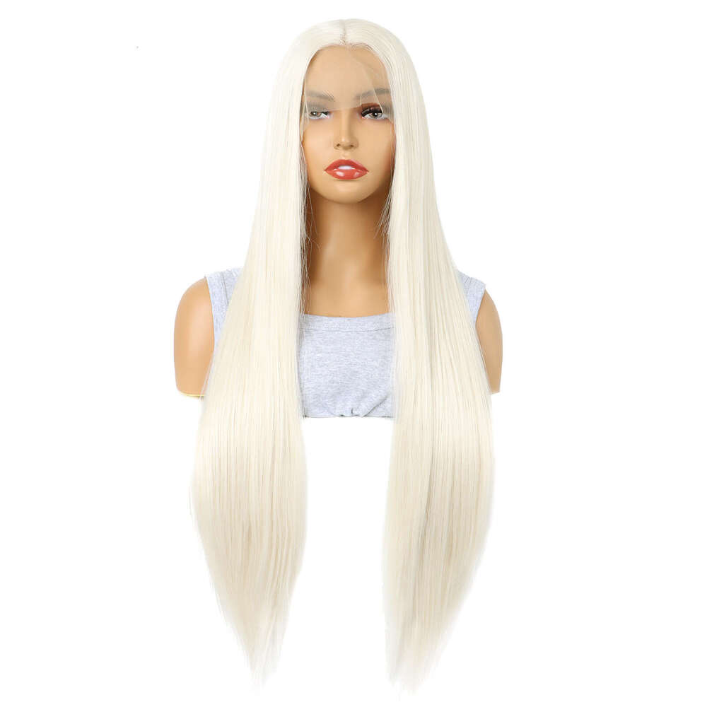 Lace Front Wig Cover T Shape Wig Front Lace Fashionable Center Split Long Straight Hair Women S High Temperature Silk Synthetic Fiber Headband